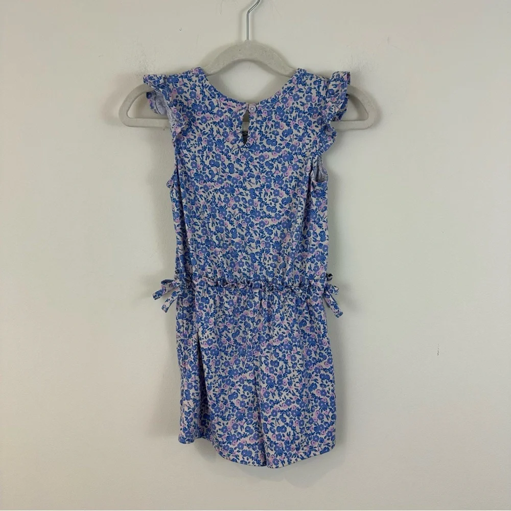 Btween Blue and Purple Floral Ruffle Sleeve Kids Romper Size 5 Girl's